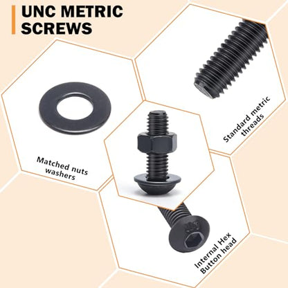 400PCS M6 M8 Button Head Screws Kit, GTERNITY M6-1.0 M8-1.25 Assorted Machine Screws Nuts Washers Alloy Steel Black Oxide Metric Internal Hex Screws Bolts Nuts Washers Set - size: M6 m8 400 B