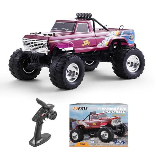 FCXㅤ FMS 1/10 Ford F-100 S RC Monster Truck, RS Without Battery, Hobby Grade RC Crawler 2WD Off-Road Truck for Adults (High Roller) - style: High Roller