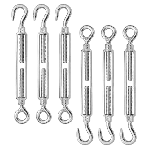 6 PCS M8 Hook and Eye Turnbuckles for Cables Wire Rope Tension | Made of 304 Stainless Steel, Corrosion Resistant & Easy to Use,440lbs Rated,Industrial Shade Sail Rigging - size: 6PCS-M8-OC