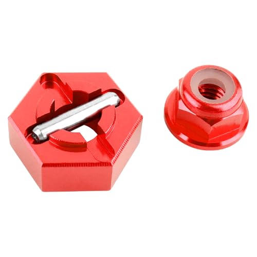 for H16BM RC Car Upgrade Aluminum Wheel Hex 16440 & Pins M20101 & M40 Wheel Lock Nut Spare Parts for 1/16 H16BM H16GT H16DR JC16EP and 1/14 H14BM 14209 14210 JC14EP 14301 14303 Trucks(Red) - color: Red