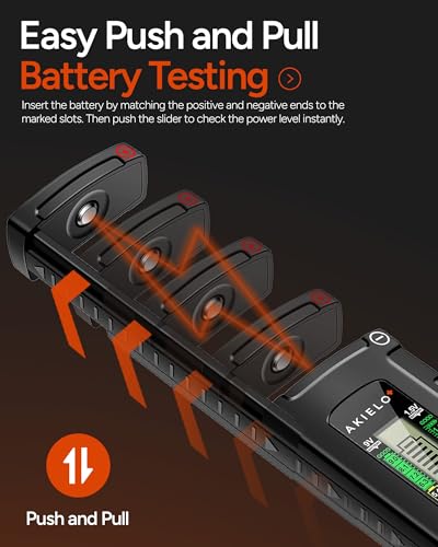AKIELO+ Digital Battery Tester – Easy Read LCD Display – No Battery Required – Universal Household Battery Checker for Size AA AAA C D 9V 1.5 Cell (Batteries Not Included) - size: 1 Pack