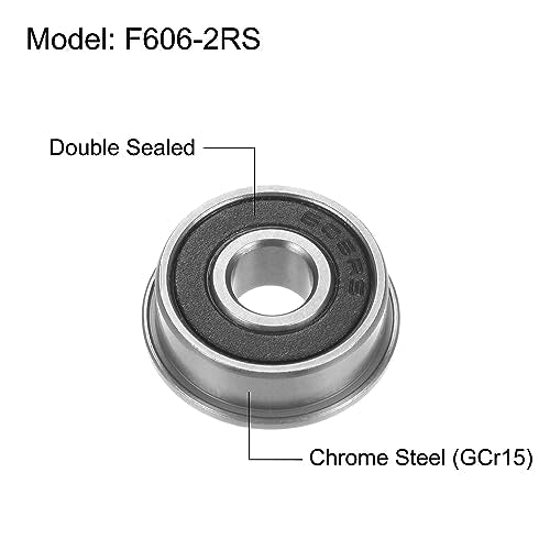 uxcell F606-2RS Flanged Ball Bearing 6x17x6mm Double Sealed Chrome Steel Flange Bearings, 10pcs - size: F606-2RS