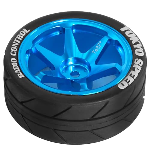 REDSPIDER 12mm Hex RC Wheels and Tires Metal Wheel Rims OD2.56'' RC Rally Racing Tyres for Tamiya TT01 TT02 XV01 TA06 A959 PTG2 HPI KYOSHO PTG2 Traxxas 1:10 Street Touring Drift Car (Blue) - color: Blue