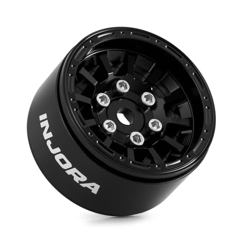 INJORA 1.0" Aluminum Beadlock Wheels 0mm Offset for 1/18 1/24 RC (Black) - color: Black