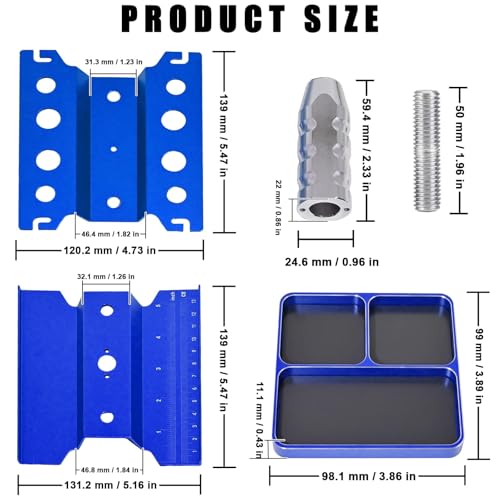 RC Car Work Stand Adjustable Height Lift Lower 360° Rotation Aluminum RC Repair Stand & Small Screw Tray Fit for 1/8 1/10 1/12 1/14 for Traxxa Axial Arrma Redcat RC Crawler Monster Truck Buggy（Blue） - color: Blue