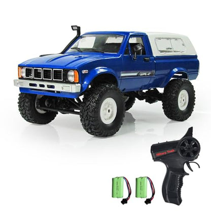 RC Truck 1/16 RC Rock Crawler, WPL C24 4x4 RC Pickup Truck, 2.4GHz Remote Control Car, All Terrain Off Road RC Climbing Car with Headlights and 2 Batteries for Adults (Blue) - color: Blue