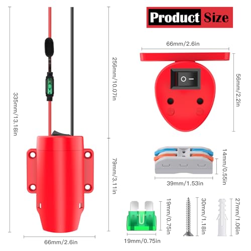 1 Packs Power Wheel Adapter for Milwaukee M12 Battery Adapter 12V Power Wheel Battery Conversion Kit with Switch, Fuse & Wire Terminals, 12AWG Wire, Power Connector for DIY Rc Car Toys and Robotics - size: 1 Pack