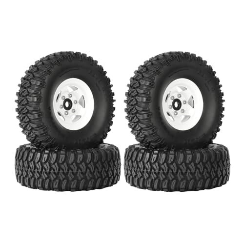 4PCS 1.55 Inch Aluminum Alloy 5Spoke Beadlock Wheel Rim Tyre and 95mm Rubber Tires Set for 1/10 RC Rock Crawler Car Upgrade Parts for Tamiya Axial AX90069 D90 TF2 CC01 LC70(A-White) - color: A-white