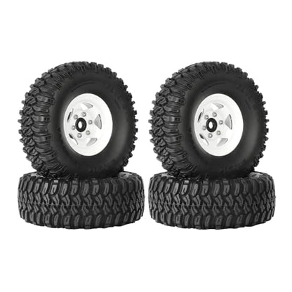 4PCS 1.55 Inch Aluminum Alloy 5Spoke Beadlock Wheel Rim Tyre and 95mm Rubber Tires Set for 1/10 RC Rock Crawler Car Upgrade Parts for Tamiya Axial AX90069 D90 TF2 CC01 LC70(A-White) - color: A-white