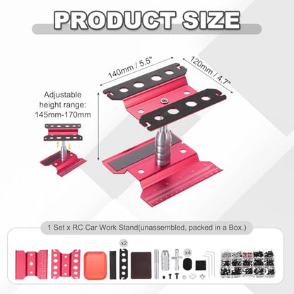 MECCANIXITY 1 Set RC Car Work Stand Lift Lower Aluminum Repair Workstation 360 Degree Rotation with Wine Red Screw Tray and Screw Box for 1/8 1/10 1/16 Scale RC Car Crawler Vehicle (Wine Red) - color: Wine Red