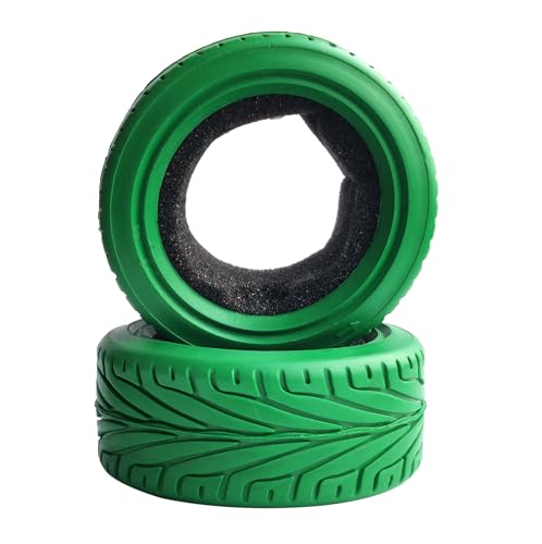 1/10 RC On-Road Car Tyres, 65mm Rubber RC Tire for 1/10 HSP Tamiya HPI Kyosho RC On Road Run-flating Car (Green) - color: Green