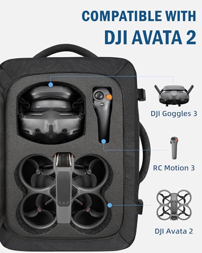 Case for DJI Avata 2, Goggles 3, RC Motion 3, Large Carry On Bag | 40L, Fits 17.3 Inch Laptop, Expandable, Hard Drone Carrying Case, Travel Laptop Backpack, for DJI Avata 2 Fly More Combo