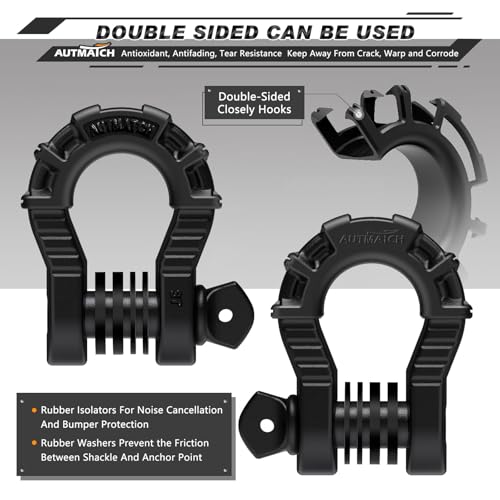 AUTMATCH D Ring Shackles 3/4" Mega Shackle (2 Pack) 68,000Ibs Break Strength - Heavy Duty Clevis Shackles 7/8" Screw Pin & Isolator Washer for Tow Strap Winch Off Road Vehicle Recovery, Frosted Black - color: Frosted Black
