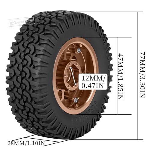1.55 Inch Aluminum Alloy Beadlock Wheel and Tires for Tamiya AX90069 D90 TF2 CC01 CC02 1/10 RC Crawler Car,1.55 Beadlock Tires RC Rims,Soft Rubber All Terrain Tyre Metal Rims,Brown - color: Brown(4pcs)