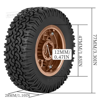 1.55 Inch Aluminum Alloy Beadlock Wheel and Tires for Tamiya AX90069 D90 TF2 CC01 CC02 1/10 RC Crawler Car,1.55 Beadlock Tires RC Rims,Soft Rubber All Terrain Tyre Metal Rims,Brown - color: Brown(4pcs)