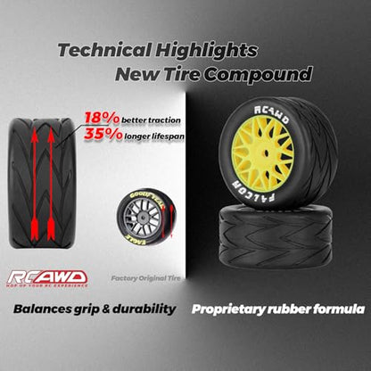 RCAWD for Losi 1/12 RC Racecar On-Road Car Pre-Glued Wheel Tire Set, Balance Grip & Durability Nylon Rubber 8mm Hex Adapter 4mm Tires Upgrades Parts All Terrain Adaptation 4pcs Yellow - color: Yellow