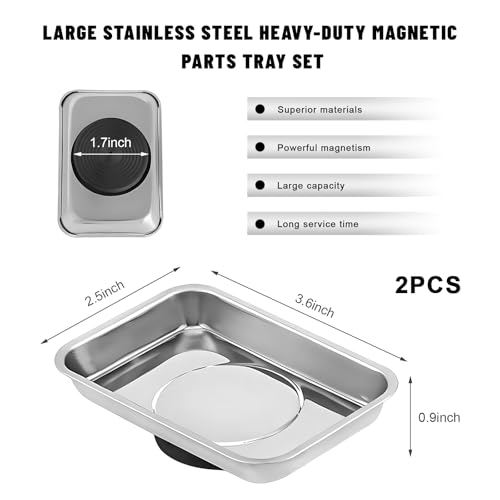 Sun Walker 2 PCS Magnetic Tray Holders, Stainless Steel Thickened Rectangle Tray Set with Strong Magnet, Heavy Duty Magnetic Trays for Screws Bolts Nuts Washers Pins (3.6"×2.5" Square) - color: 3.6"×2.5" Square