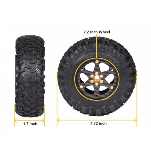 RhinoRC MOZA 1.9inch Competition Tires Super Sticky with Narrow Carbon Fiber Aluminum 2.2 inch Wheel Rim N2401 for Pro and Sporty Class 1/10 RC Crawler Car (1.9inch 4pcs) - color: 1.9inch 4pcs