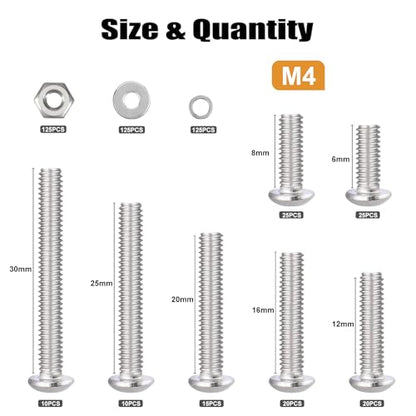 VGBUY 500pcs M4 Screws Assortment, M4 Screws (7 Sizes 6-30mm) for 3D Printer DIY, Hex Button Head Cap Screw Bolts Nuts Washer Kit, 304 Stainless Steel, 6/8/12/16/20/25/30mm - size: M4x6/8/12/16/20/25/30mm, style: Button Head