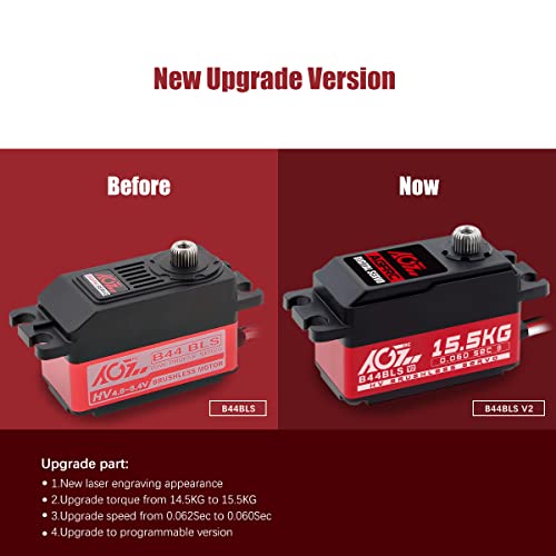 AGFRC B44BLS V2 15.5KG 0.060s Low-Profile RC Servo | 0.060s/60°, 8.4V HV, Brushless, Programmable, Titanium Gear, 2BB, for 1/10-1/12 RC Cars, Trucks, Planes, 48g