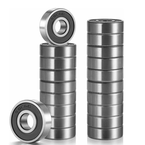 YAMASO 20 Pcs 608 2RS Ball Bearings – Bearing Steel and Double Rubber Sealed Miniature Deep Groove Ball Bearings (8mm x 22mm x 7mm)