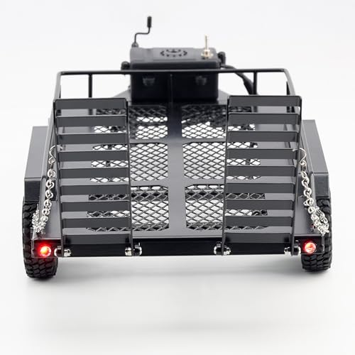 DJX RC Trailer Metal Hitch Mount Trailer with Led Light for TRX-4M FCX18 F150 Redcat Ascent18 HPI Venture-18 SCX24 AX24 FCX24 Etc 1/18 1/24 Upgrades Parts Accessories - style: 1/18 RC Trailer