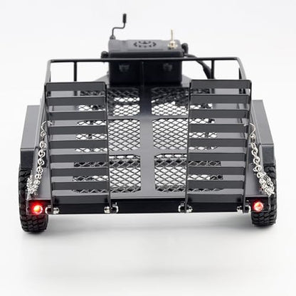 DJX RC Trailer Metal Hitch Mount Trailer with Led Light for TRX-4M FCX18 F150 Redcat Ascent18 HPI Venture-18 SCX24 AX24 FCX24 Etc 1/18 1/24 Upgrades Parts Accessories - style: 1/18 RC Trailer