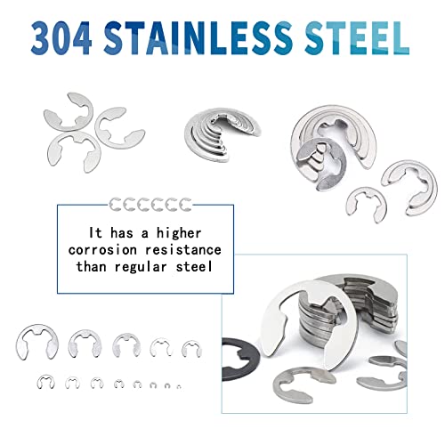 NINDEJIN E-Clip Retaining Rings Assortment Set, 304 Stainless Steel External Snap Ring Clip Kit, 1.2-15mm(13Sizes)E Circlip Retainer Rings for Projects–Car Engines, Locking Mechanisms and Other Shafts | 304 Stainless Steel, External Snap Ring Clip Kit, fo
