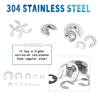 NINDEJIN E-Clip Retaining Rings Assortment Set, 304 Stainless Steel External Snap Ring Clip Kit, 1.2-15mm(13Sizes)E Circlip Retainer Rings for Projects–Car Engines, Locking Mechanisms and Other Shafts | 304 Stainless Steel, External Snap Ring Clip Kit, fo
