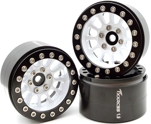 1.9 Beadlock Wheels Rims -152g Super Heavy Duty Deep Dish 32mm Wide for RC 1/10 Crawler TRX4 SCX10 Gen8 Upgrades SCX10 Remote Control Car Upgrades Accessories (White & Black) - color: White & Black