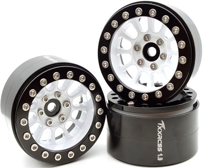 1.9 Beadlock Wheels Rims -152g Super Heavy Duty Deep Dish 32mm Wide for RC 1/10 Crawler TRX4 SCX10 Gen8 Upgrades SCX10 Remote Control Car Upgrades Accessories (White & Black) - color: White & Black