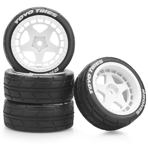 1/10 RC On Road Wheels and Tires, daitoku 12mm Hex RC Rally Racing Car Tires for HPI Ken Block's Tamiya XV01 TT01 TT02B Kyosho FAZER MK2 Lc Racing PTG HSP RGT RC 3RACING D5 (White) - color: White