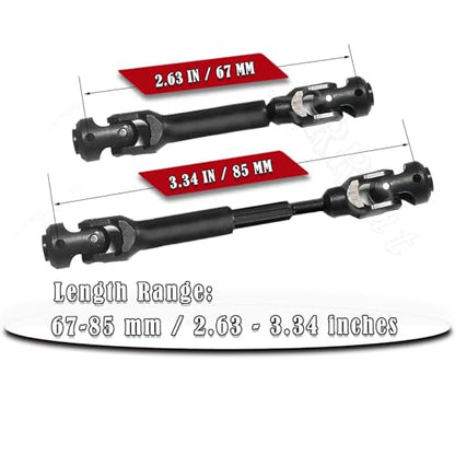 2PCS 67-85MM Universal Drive Shaft RC Upgrades for 1/10 SCX10 SCX10-II D90 Gen7 /Pro Rc 4WD GEN8 RC Crawler,RC Upgrade Parts Hop-Ups,Steel Full Metal Drive Shaft,Black (67-85 MM,2PCS) - size: 67-85 MM (2.64" to 3.34")