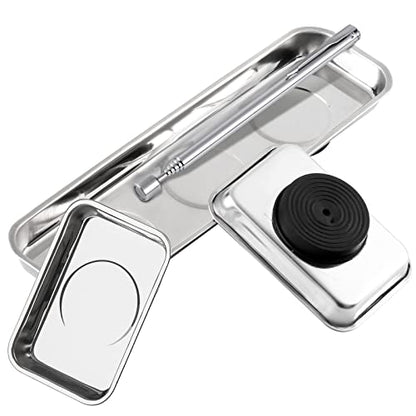 3 Pieces Magnetic Trays with 5LBs Telescoping Magnetic Pick-up Tool Set, 8.9" and 2 Pieces 3.7" Rectangle Stainless Steel Magnet Parts Tray for Screws, Mechanic's - size: 8.9", 2 x 3.7"+5LB Pickup
