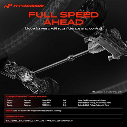 A-Premium Rear Drive Shaft Assembly [4WD] Compatible with Toyota | for Tacoma 1996-2004 L4 2.7L(W59 Manual) V6 3.4L(Automatic), Replace# 371003D240, Precision Balanced Driveshaft Prop Shaft - style: (4WD Automatic) 1996-2004 Tacoma V6 3.4L