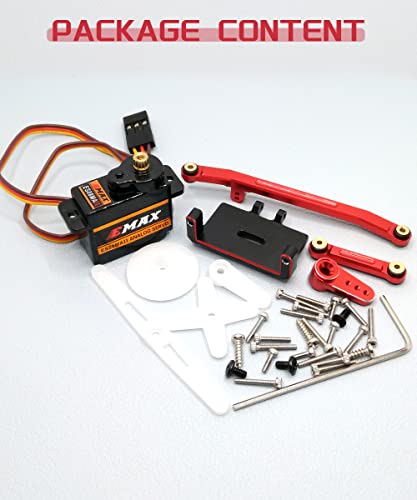 EMAX Steering Servo for SCX24 with Servo Mount and Horm Steering Link(Red) | ES08MAII Servo,SCX24 Steering Link Set,for 1/24 Rc Crawler Plane Airplane Robot,Powerful,Smooth,Quiet,Fast - size: Combo Pack 3