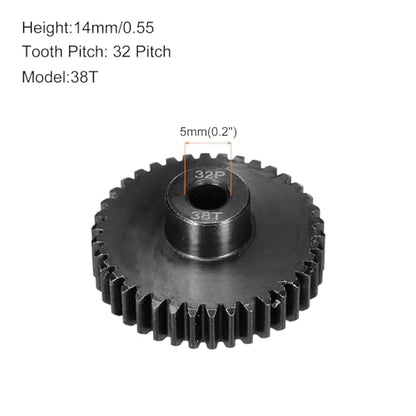 32P Steel Pinion Gear Set 38T for 5mm Shaft Hardened Steel Pinion Gear with Shaft Coupler Connector for RC Motor - style: 38T