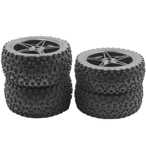 4Pack ShareGoo 12mm Hex Wheel 5 Spoke Rims High Grip Rubber Tires Front Rear Tyres with Sponge 88mm/3.46" for 1/10 RC Off-Road Buggy