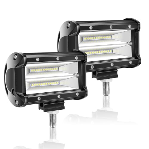 Willpower 2PCS 72W 5 Inch Led Work Light Bar Spot Beam LED Pods Waterproof Triple Row Offroad Driving Lights Fog Work Lamps for Truck Tractor 4x4 Car Boat ATV UTV SUV 4WD - size: 5'' - 72W - Flood