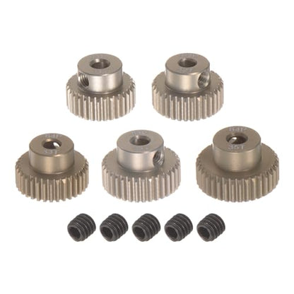 uxcell 64P Pinion Gear Set 3.175mm (1/8") Shaft 31T 32T 33T 34T 35T Aluminum Alloy Motor Gears for 1/10 RC Car (5pcs) - size: 3.175mm (1/8") x 31T 32T 33T 34T 35T