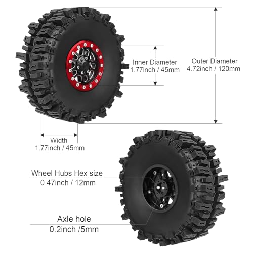 HobbyPark 1.9 Beadlock Wheels for TRX4 Axial SCX10 II III RR10 Wraith Redcat Gen 8 Gen 7 RC4WD 1/10 Scale RC Crawler Car (Red Ring w/Tires) - color: Red Ring W/Tires