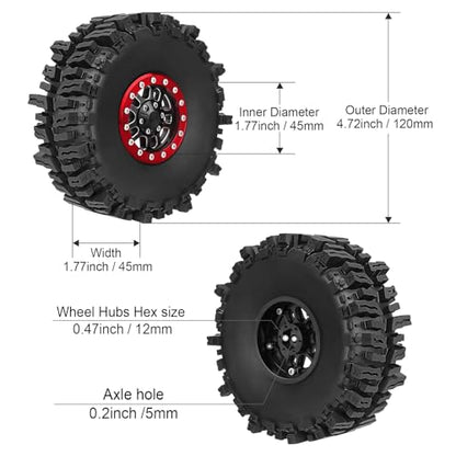 HobbyPark 1.9 Beadlock Wheels for TRX4 Axial SCX10 II III RR10 Wraith Redcat Gen 8 Gen 7 RC4WD 1/10 Scale RC Crawler Car (Red Ring w/Tires) - color: Red Ring W/Tires