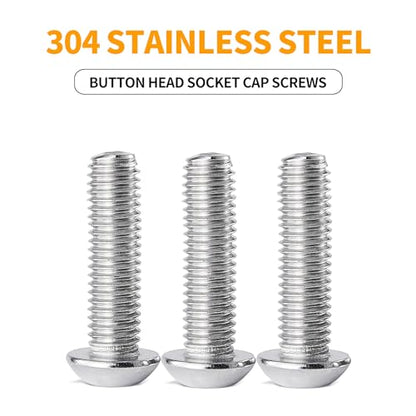 M5 x 8mm 12mm 16mm 20mm 25mm Button Head Socket Cap Screws Bolts, Stainless Steel 304, Metric Allen Hex Drive, Fully Threaded, Bright Finish, 50PCS - size: Button Head M5x8/12/16/20/25mm