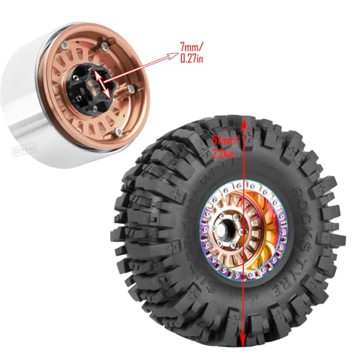 Rc 1.9 Inch Wheel Rims & Tires Wheels for 1/10 RC Crawler Car SCX10 SCX10 II SCX10 III 90046 TRX6 TRX4 D90 VS4-10 Gen8 MST CFX,Aluminum RC 1.9 Beadlock Tires Wheel,Bronze - color: Bronze (1.9 Tires Wheels)