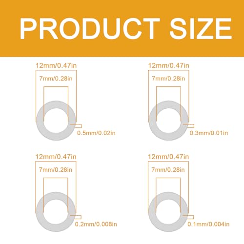 M7x12mm Shim Set for Mechanical Maintenance, 48pcs 304 Stainless Steel | 0.1, 0.2, 0.3 and 0.5mm, 12 pcs each, thin spacers for M7 bolts, electronics, mechanical maintenance and component spacing - size: M7X12