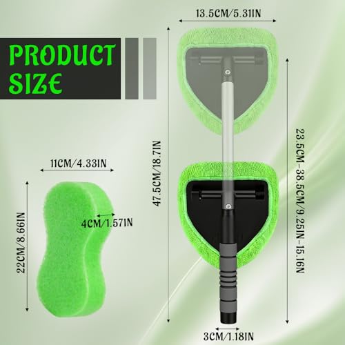 Windshield Cleaner Tool, Windshield Cleaning Tool, Car Window Cleaner with 4 Reusable and Washable Microfiber Pads and Extendable Handle, Auto Inside Glass Wiper Kit for Auto Glass Cleaning