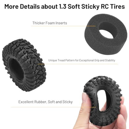 1.3 Crawler Tires, daitoku 70 * 33 * 25mm 1.3 RC Tires for SCX24 TRX4M AX24 1/18 1/24 RC Crawler - style: Style F