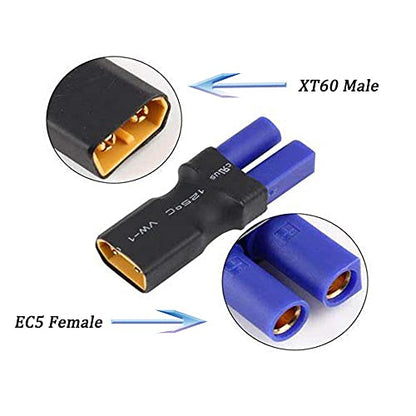 5-Pack XT60 Male Connector to EC5 Female Connector Adapter Plug for RC Lipo Battery - size: XT60 Male to EC5 Female