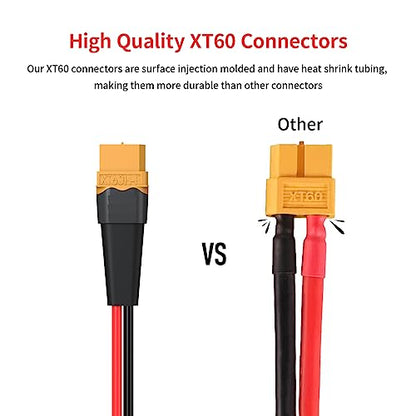 ELFCULB 10AWG 50FT XT60 Extension Cable 2 6 10 20 35 50 75 100FT XT60 Female to Male Connector for RC Battery Portable Power Station Solar Panel(50FT) | XT60 connector cable with stranded tinned copper wire for battery charging, power distribution, and eq