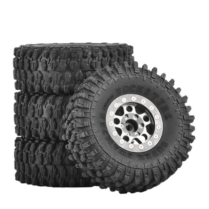 4PCS 1.55 inch Aluminum Metal Beadlock Wheels Rim and 95mm All Terrain Rubber Tires for 1/10 1/12 RC Rock Crawler Car for Axial AX90069 D90 TF2 Tamiya LC70 JIMNY UTB18(5Spoke,Silver) - color: 5spoke,silver
